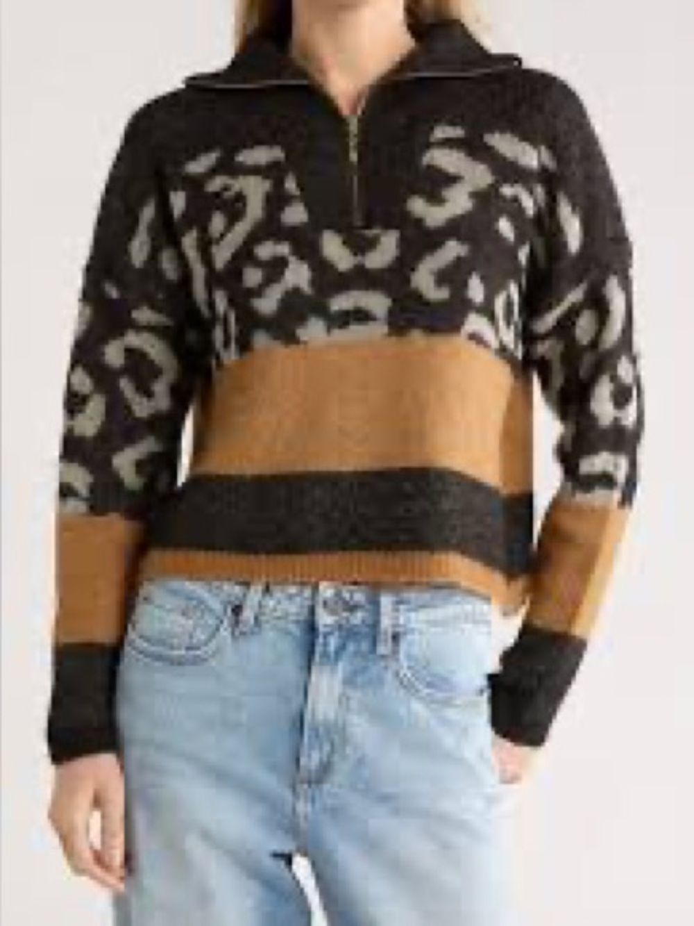 Joseph Black and Tan Zip Up Sweater